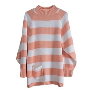 Vintage Favorites Striped Sweater Peach White Knit Pullover Made in Hong Kong